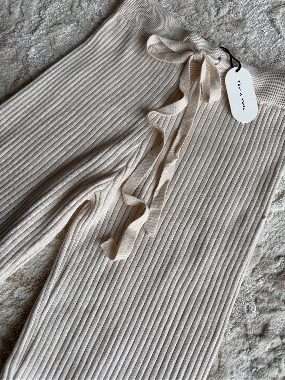 tea n rose Ribbed Drawstring Pants - Ivory - Picture 3 of 7